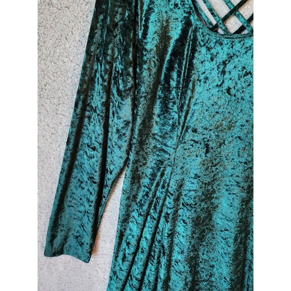 Vtg Brett Alixander Long Sleeve Strappy Back Maxi Dress Green Crushed Velvet 18 - Picture 3 of 13